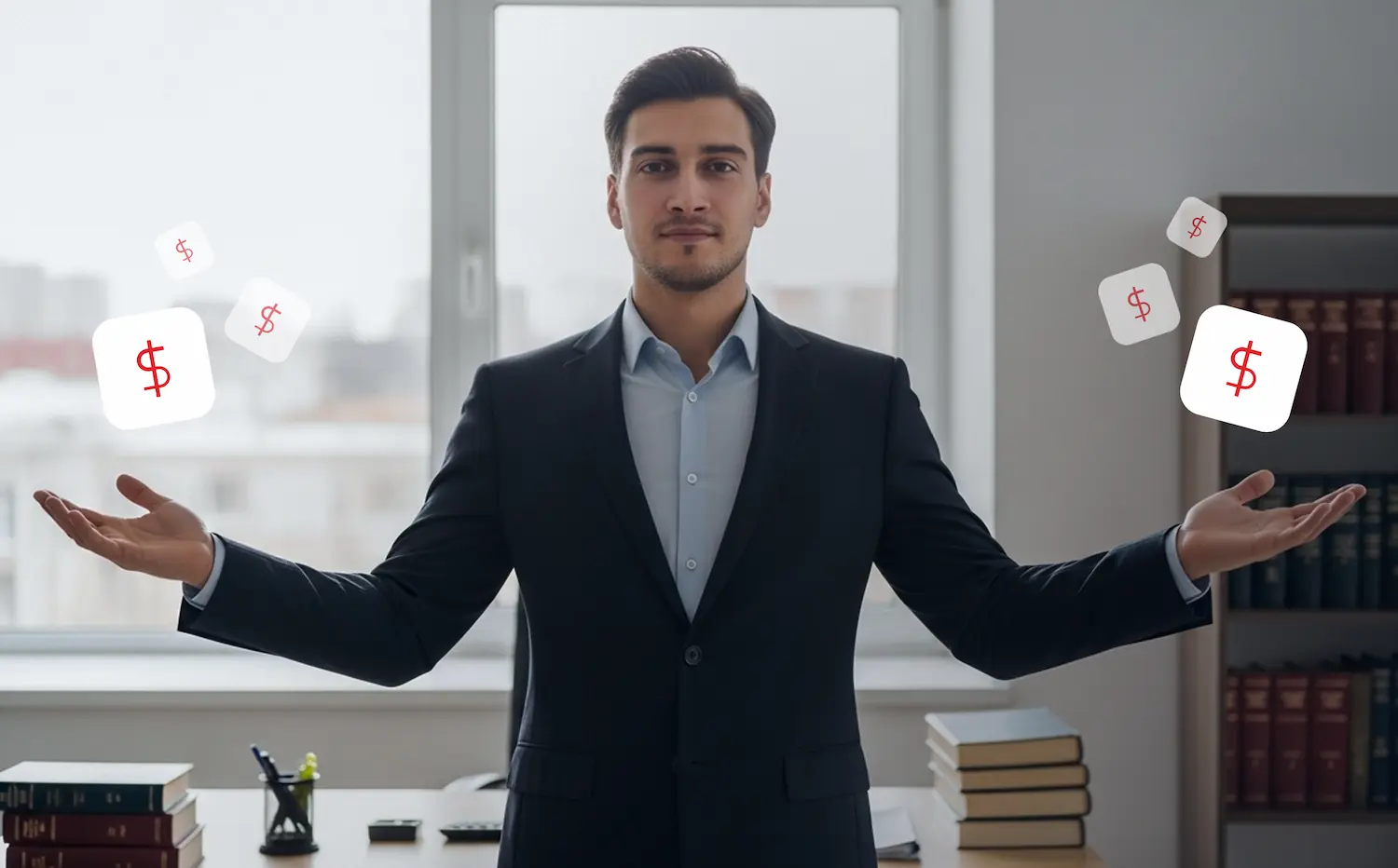 Advogado confiante apresentando valores com autoridade